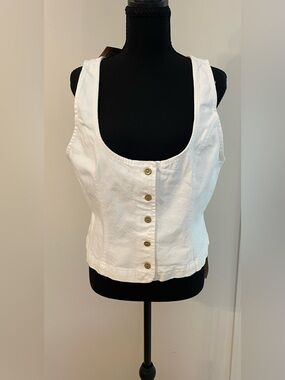 NWT Reformation Tai Denim Vest White Daisy Flower Buttons Crop Top Jean Vests